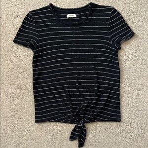 Madewell Black and White Striped Tie-Front Tee